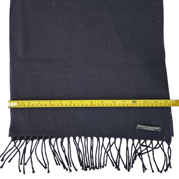 ROSSO FIORENTINO Navy Blue 100% Wool Fringe Scarf - Picture 4 of 6